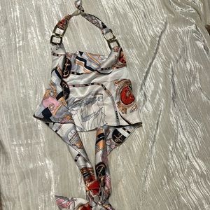 AKIRA gold buckle open tie back top